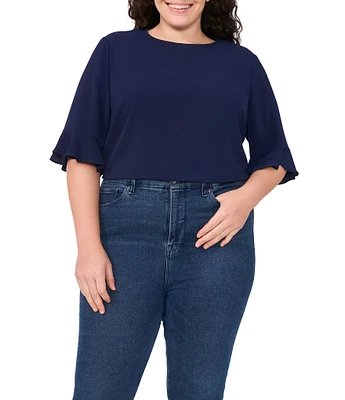 CeCe Plus Size Crew Neck Short Sleeve Ruffle Blouse