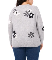 CeCe Plus Size Floral Intarsia Long Sleeve Crew Neck Sweater