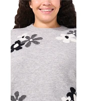 CeCe Plus Size Floral Intarsia Long Sleeve Crew Neck Sweater