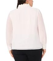 CeCe Plus Size Georgette Floral 3D Applique Pointed Collar Long Sleeve Hidden Button Front Blouse