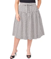 CeCe Plus Size Gingham A-Line Tiered Belted Midi Skirt
