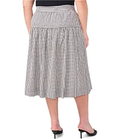CeCe Plus Size Gingham A-Line Tiered Belted Midi Skirt