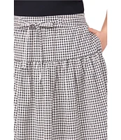 CeCe Plus Size Gingham A-Line Tiered Belted Midi Skirt