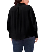 CeCe Plus Size Heavy Georgette Point Collar Long Sleeve Pearl Button Front Shirt