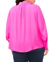 CeCe Plus Size Heavy Georgette Point Collar Long Sleeve Pearl Button Front Shirt