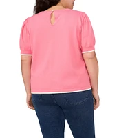 CeCe Plus Size Knit Crew Neck Short Sleeve Contrast Piping Sweater