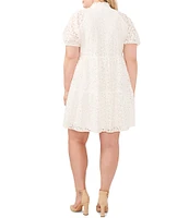 CeCe Plus Size Lace V-Neck Short Puff Sleeve Tiered Babydoll Mini Dress