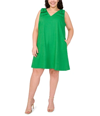 CeCe Plus Size Linen Blend V-Neck Sleeveless A-Line Dress