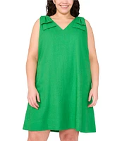 CeCe Plus Size Linen Blend V-Neck Sleeveless A-Line Dress
