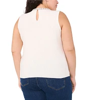 CeCe Plus Size Pearl Trim Crew Neck Sleeveless Sweater