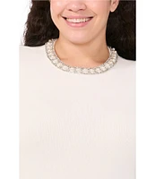 CeCe Plus Size Pearl Trim Crew Neck Sleeveless Sweater