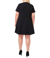 CeCe Plus Size Ponte Crew Neck Short Sleeve Bow Fit and Flare Mini Dress