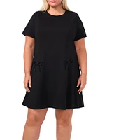 CeCe Plus Size Ponte Crew Neck Short Sleeve Bow Fit and Flare Mini Dress