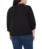 CeCe Plus Size Ruffle Woven V-Neck 3/4 Sleeve Button Front Blouse