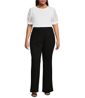 CeCe Plus Size Short Lace Puff Sleeve Crew Neck Blouse