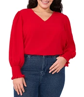 CeCe Plus Size Size V-Neck Long Peasant Sleeve Smocked Cuff Heavy Georgette Blouse