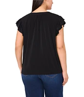 CeCe Plus Size Split Round Neck Flutter Cap Sleeve Blouse
