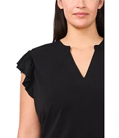 CeCe Plus Size Split Round Neck Flutter Cap Sleeve Blouse
