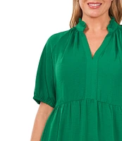 CeCe Plus Size Split V-Neck Tiered Short Sleeve Dress