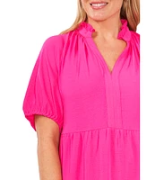 CeCe Plus Size Split V-Neck Tiered Short Sleeve Dress