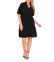 CeCe Plus Size Split V-Neck Tiered Short Sleeve Dress