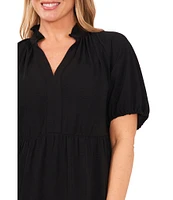 CeCe Plus Size Split V-Neck Tiered Short Sleeve Dress