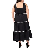 CeCe Plus Size Square Neckline Sleeveless Scallop Trim Tiered Maxi Dress