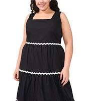 CeCe Plus Size Square Neckline Sleeveless Scallop Trim Tiered Maxi Dress