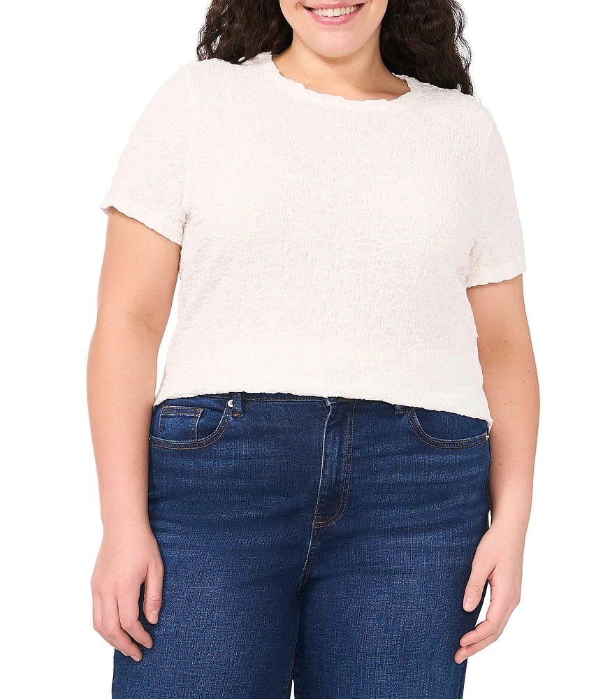 CeCe Plus Size Textured Knit Crew Neck Short Sleeve Tee