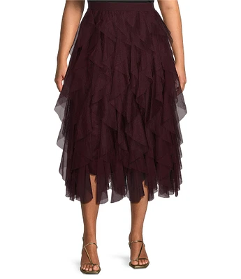 CeCe Plus Size Tulle High Waisted A-Line Tiered Ruffle Flounce Maxi Skirt