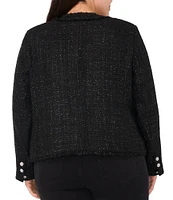 CeCe Plus Size Tweed Long Sleeve Button Front Jacket