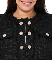 CeCe Plus Size Tweed Long Sleeve Button Front Jacket