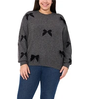 CeCe Plus Size Velvet Bow Crew Neck Long Sleeve Sweater