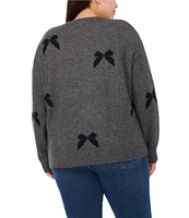 CeCe Plus Size Velvet Bow Crew Neck Long Sleeve Sweater