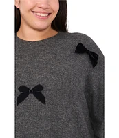 CeCe Plus Size Velvet Bow Crew Neck Long Sleeve Sweater