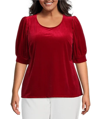 CeCe Plus Size Velvet Crew Neck Short Sleeve Blouse