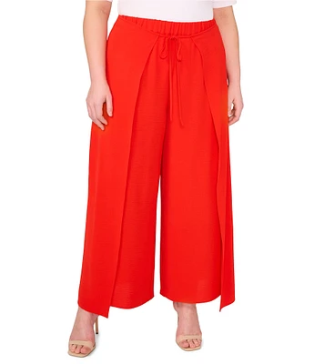 CeCe Plus Size Wide Leg Pleated Front Asymmetrical Hem Crinkle Twill Pants