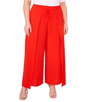 CeCe Plus Size Wide Leg Pleated Front Asymmetrical Hem Crinkle Twill Pants