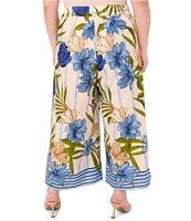 CeCe Plus Size Woven Floral Print Wide Leg Pull-On Pants