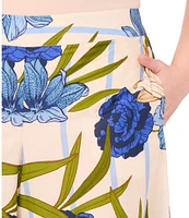 CeCe Plus Size Woven Floral Print Wide Leg Pull-On Pants