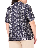 CeCe Plus Size Woven Notch Collar Short Sleeve Button Front Camp Coordinating Shirt