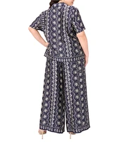 CeCe Plus Size Woven Notch Collar Short Sleeve Button Front Camp Coordinating Shirt