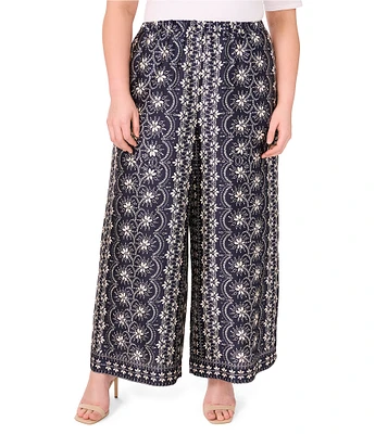 CeCe Plus Size Woven Printed Wide Leg Pull On Coordinating Pants