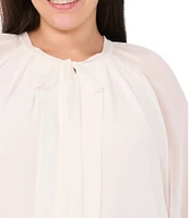 CeCe Plus Size Woven V-Neck Long Sleeve Tie Front Blouse