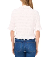 CeCe Point Collar 3/4 Ruffle Sleeve Smocked Button Front Shirt