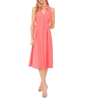 CeCe Point Collar Sleeveless Button Front Crepe Midi Shirt Dress