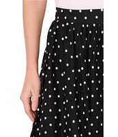 CeCe Polka Dot Gathered High Waist Midi A-Line Skirt