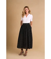 CeCe Polka Dot Gathered High Waist Midi A-Line Skirt