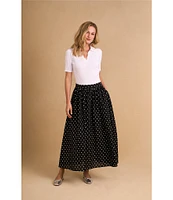 CeCe Polka Dot Gathered High Waist Midi A-Line Skirt