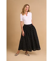 CeCe Polka Dot Gathered High Waist Midi A-Line Skirt